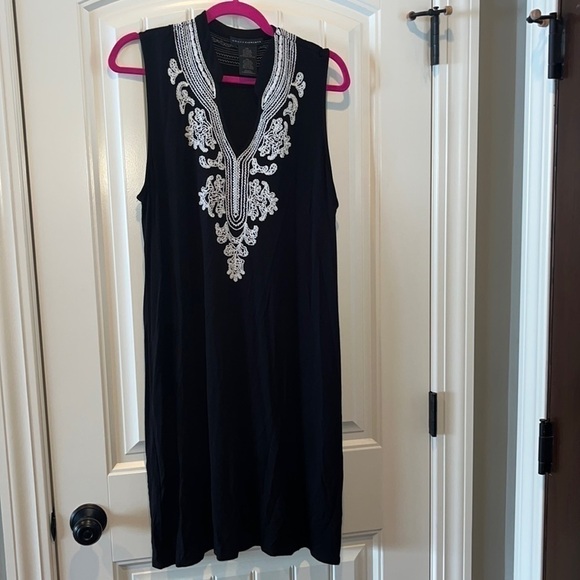 CASUAL black dress with beautiful white embroidery XXL boho flowy western - Picture 1 of 10